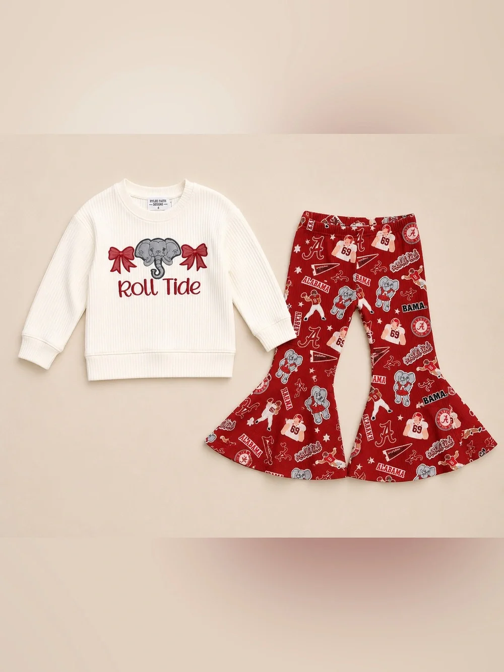 Rylee Faith Alabama Roll Tide Elephant Embroidered Longsleeve W/ Pant Set